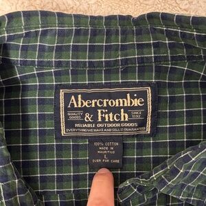 Abercrombie & Fitch Green and Navy Plaid Cotton Button-Down Shirt